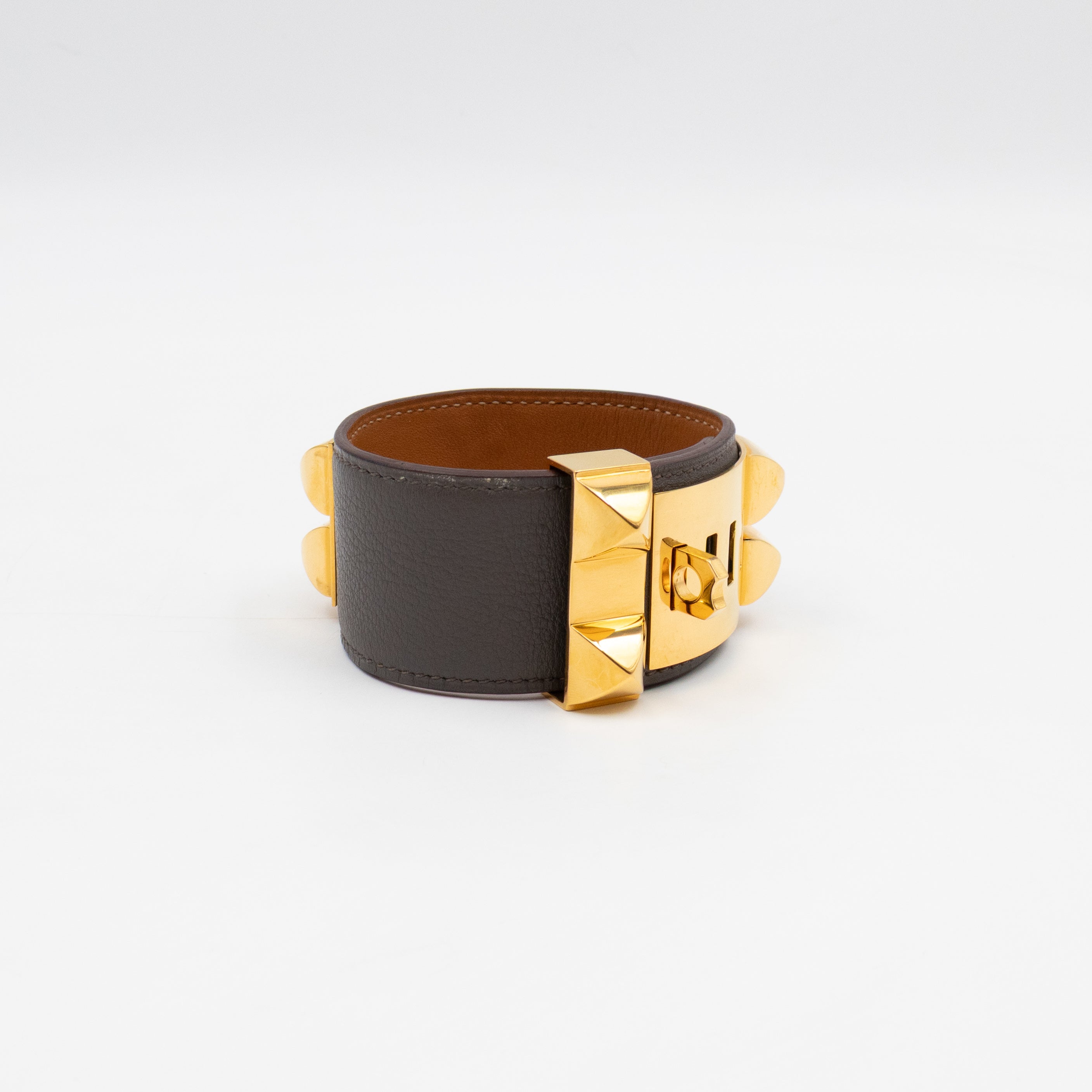 Collier de Chien Bracelet Gold & Grey Leather
