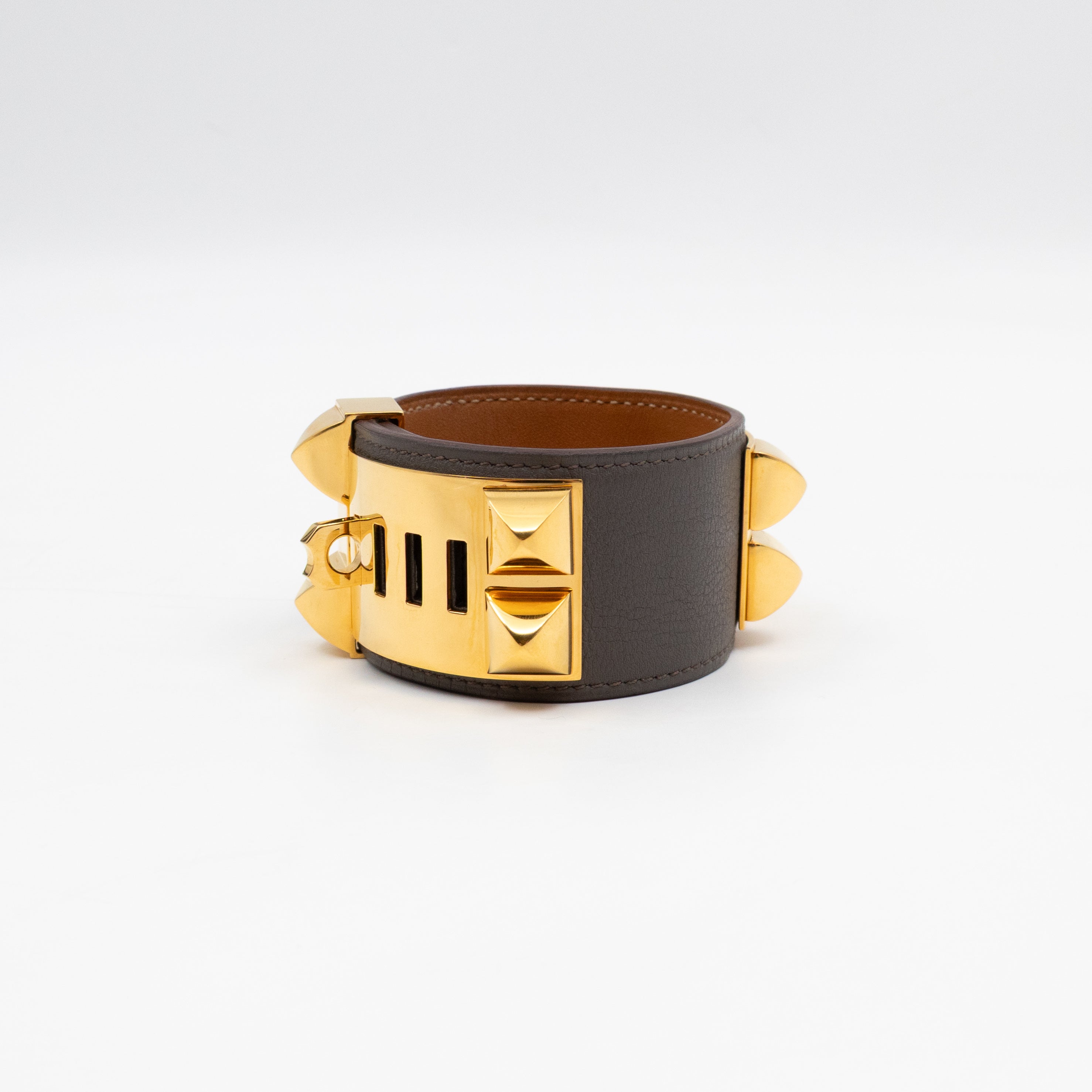 Collier de Chien Bracelet Gold & Grey Leather