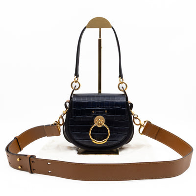 Tess Small Bag Black Croc Embossed Leather