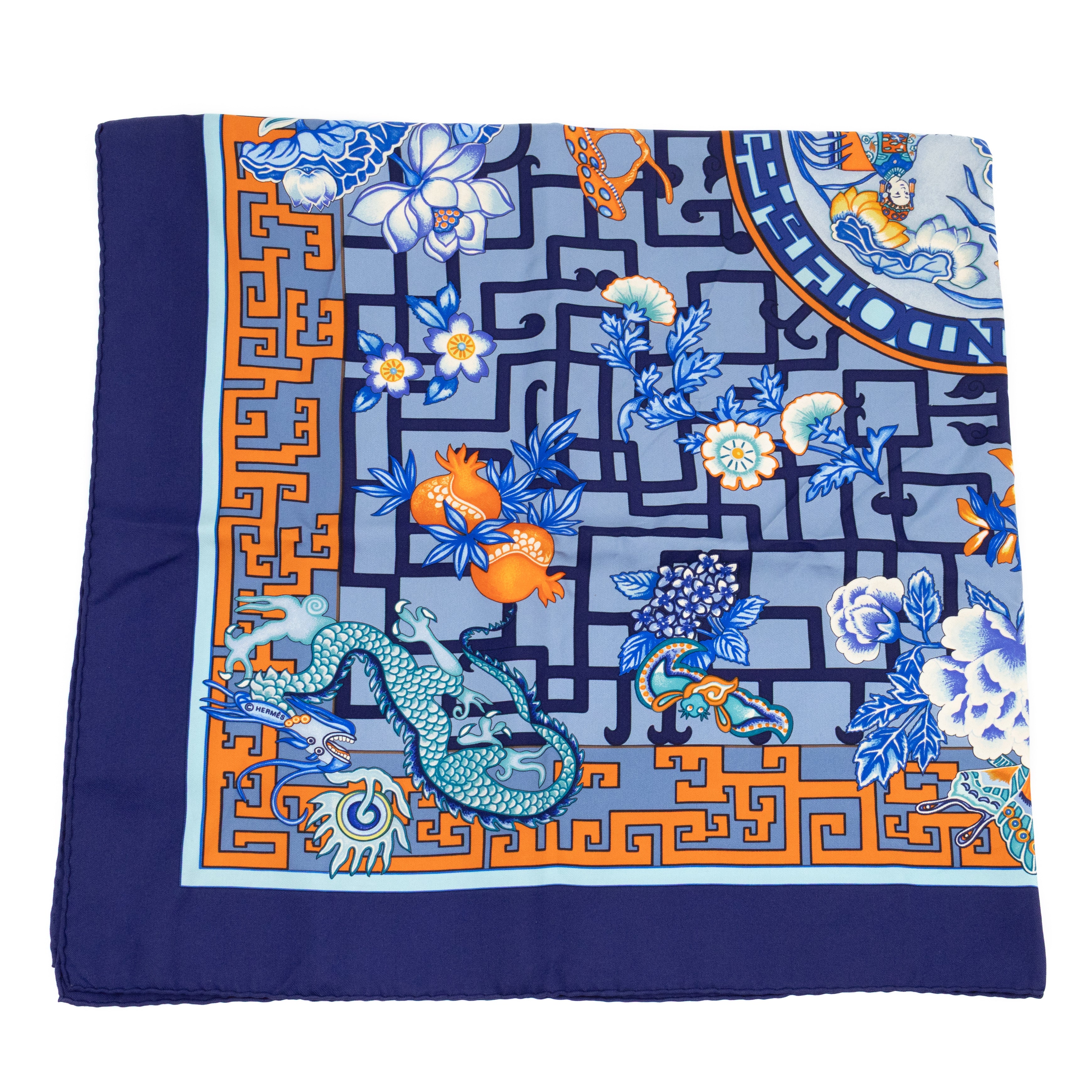 Silk Scarf 90 Turandot Blue