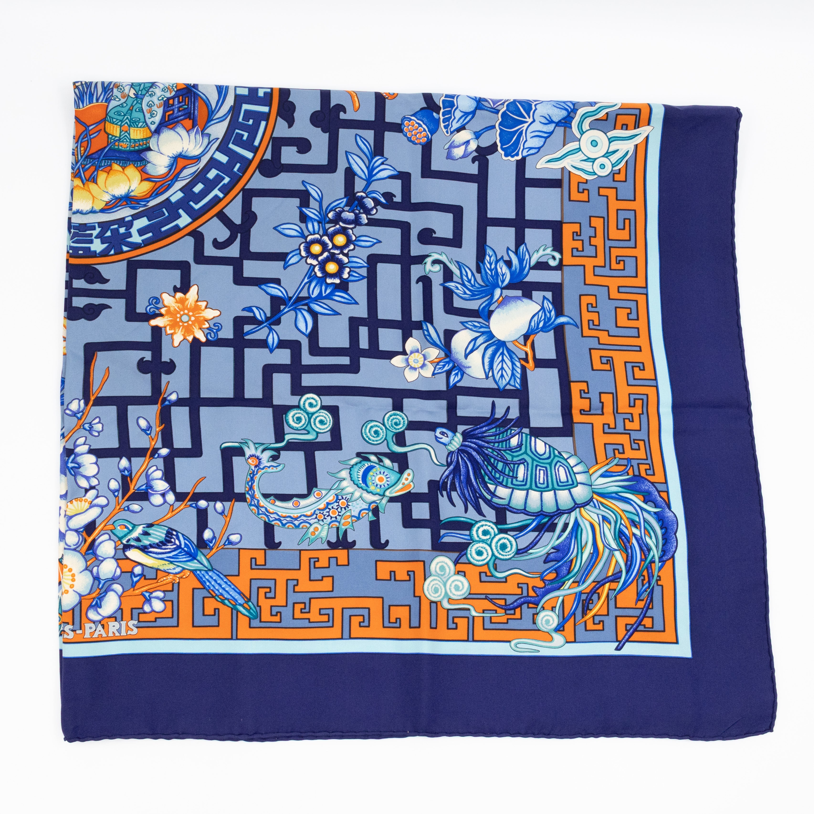 Silk Scarf 90 Turandot Blue
