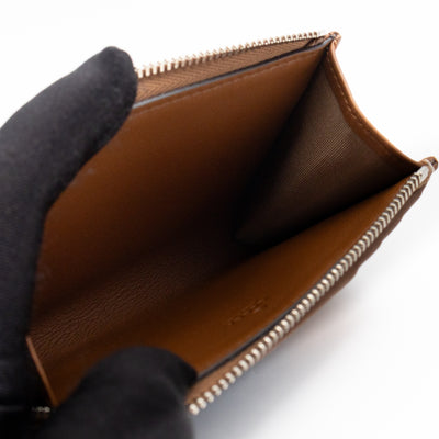 Emblem Zipped Card Holder Blue Denim Caramel Leather