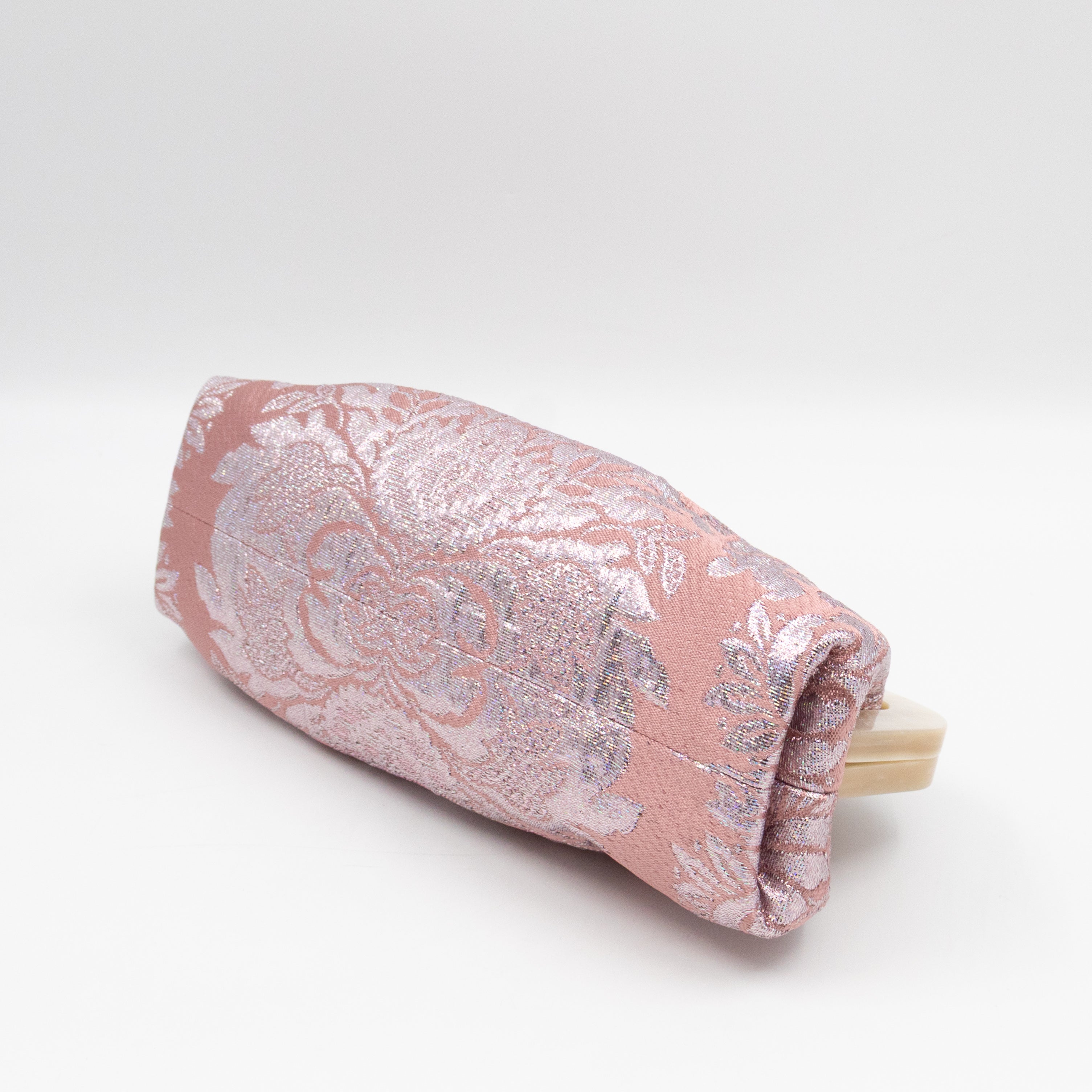 Broadway Chain Clutch Pink Floral Brocade Crystal Bow
