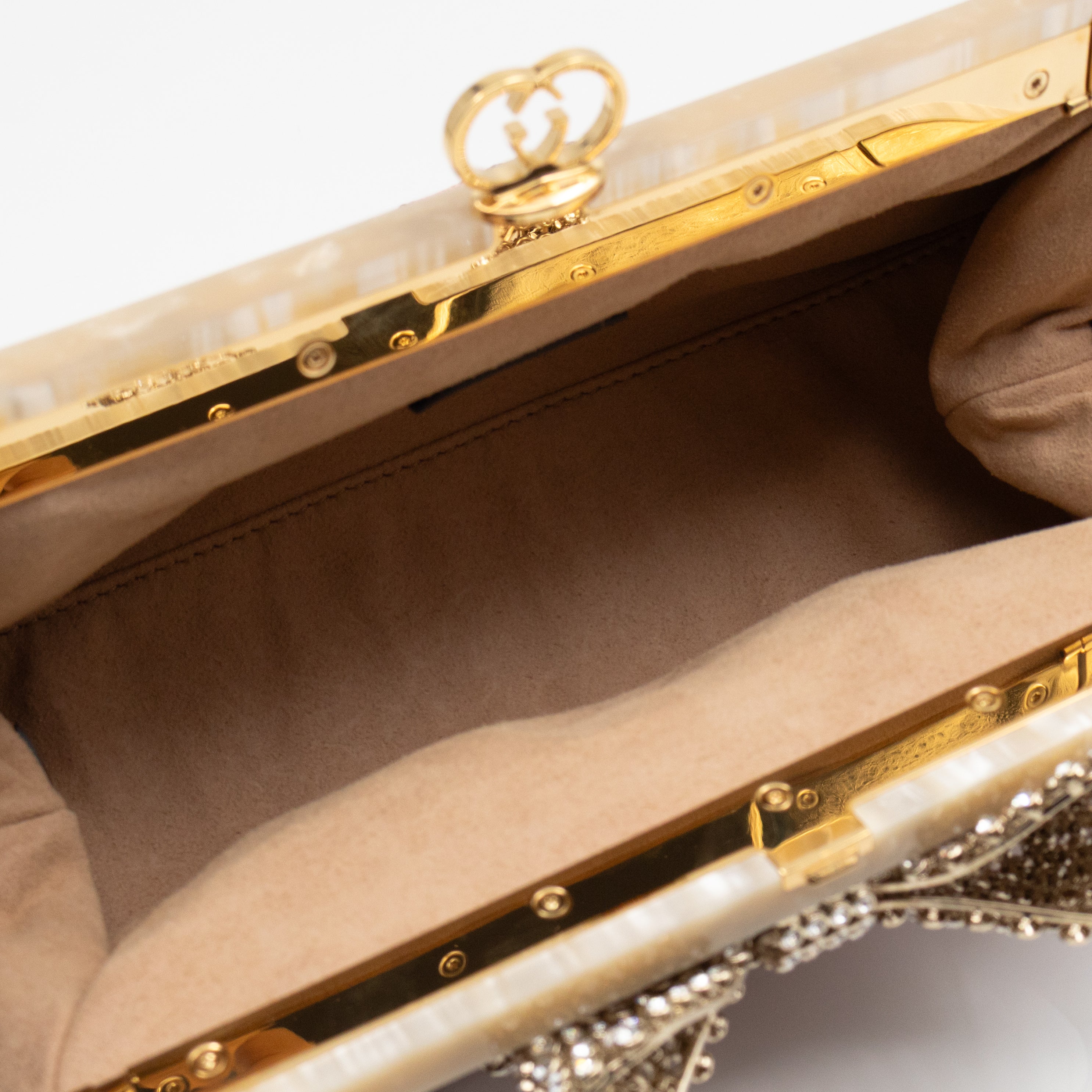 Broadway Chain Clutch Pink Floral Brocade Crystal Bow