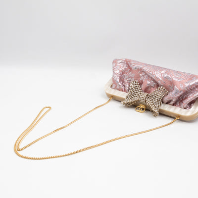 Broadway Chain Clutch Pink Floral Brocade Crystal Bow