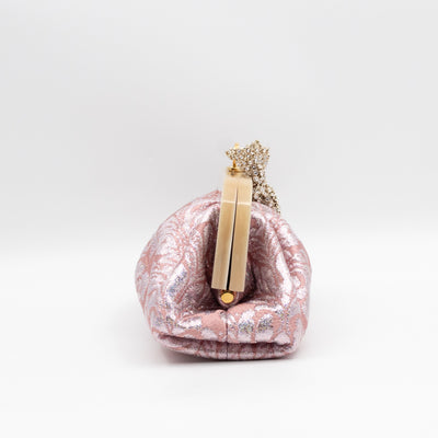 Broadway Chain Clutch Pink Floral Brocade Crystal Bow