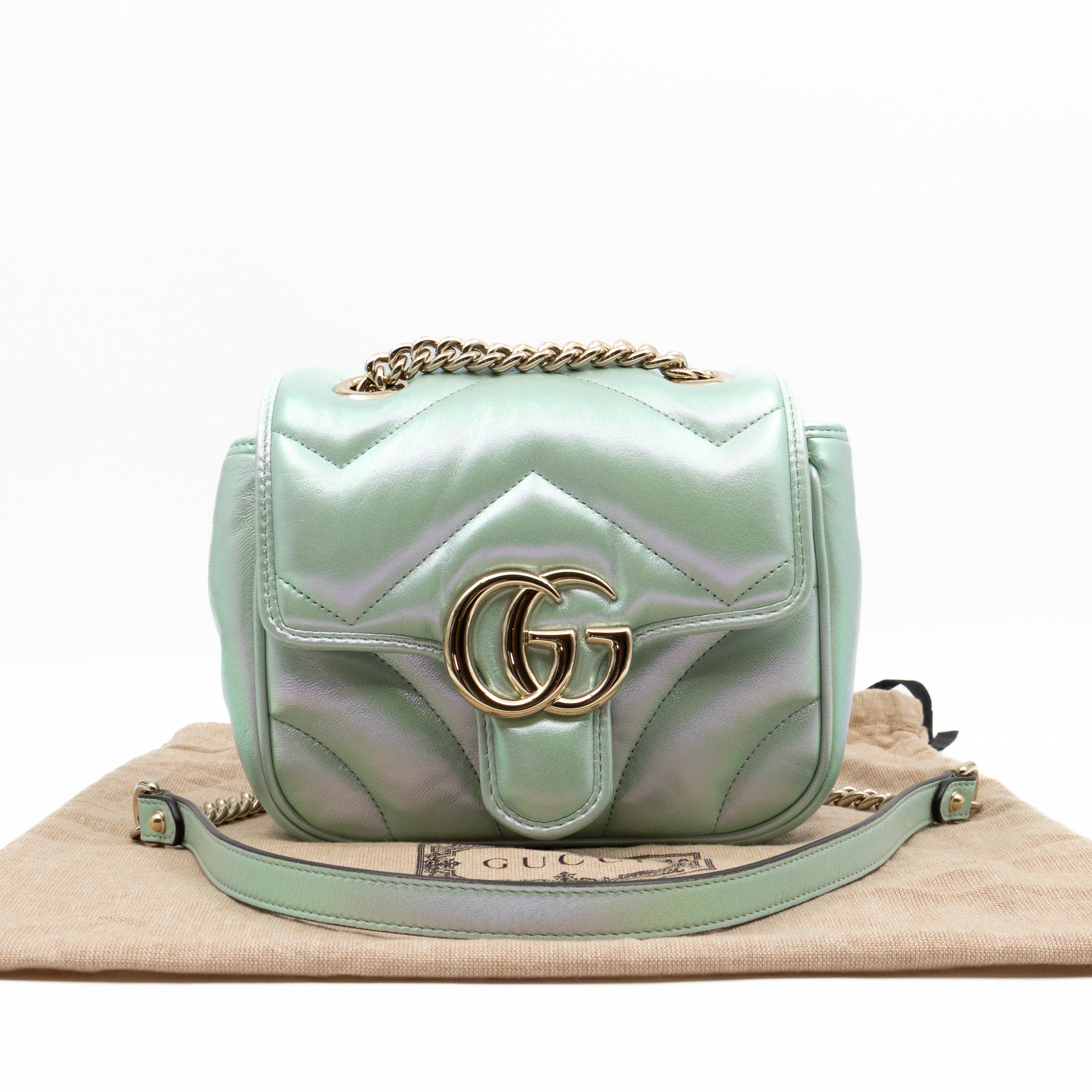 GG Marmont Mini Flap Bag Green Iridescent