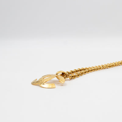 Vintage Quilted CC Logo Pendant Necklace Gold