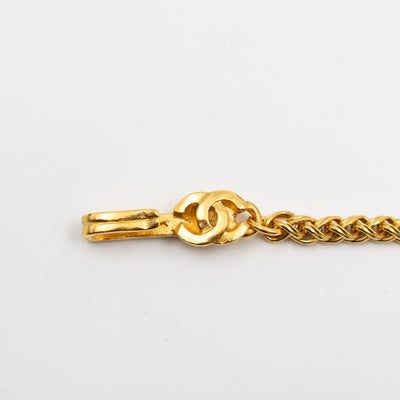 Vintage CC Fretwork Dangle Necklace Gold