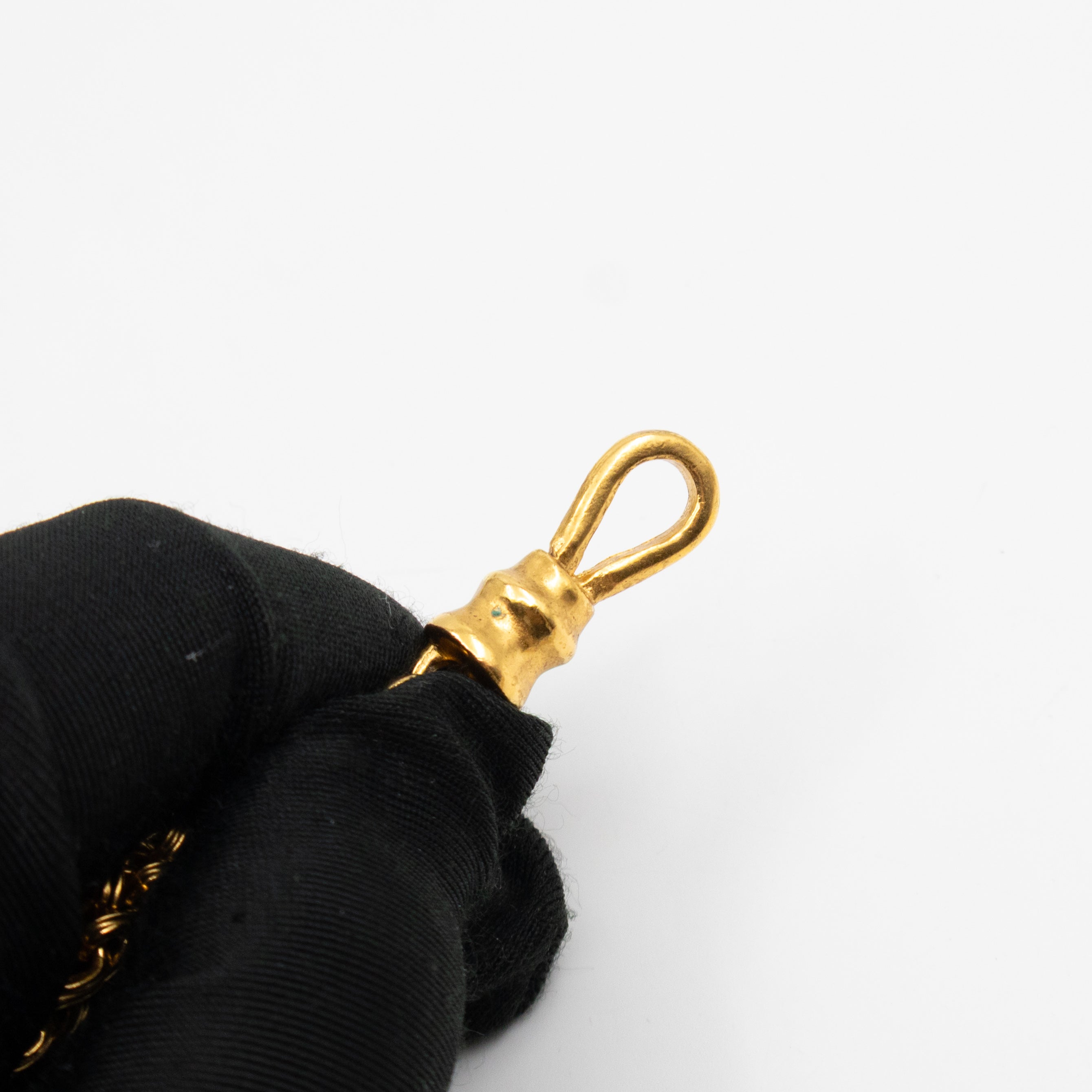 Vintage CC Fretwork Dangle Necklace Gold