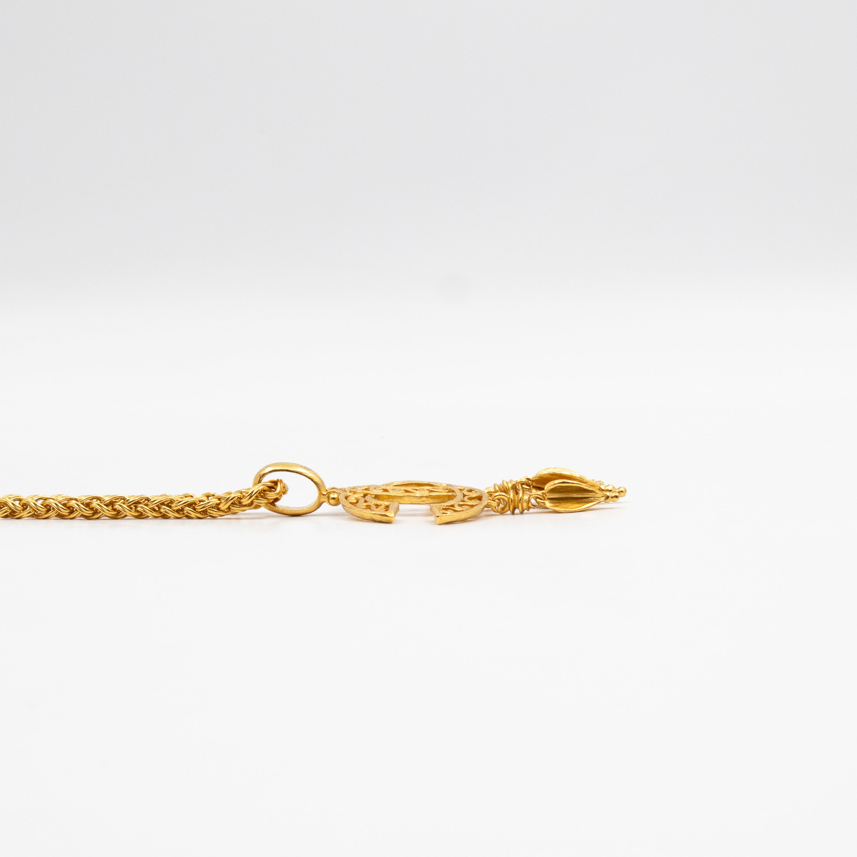Vintage CC Fretwork Dangle Necklace Gold