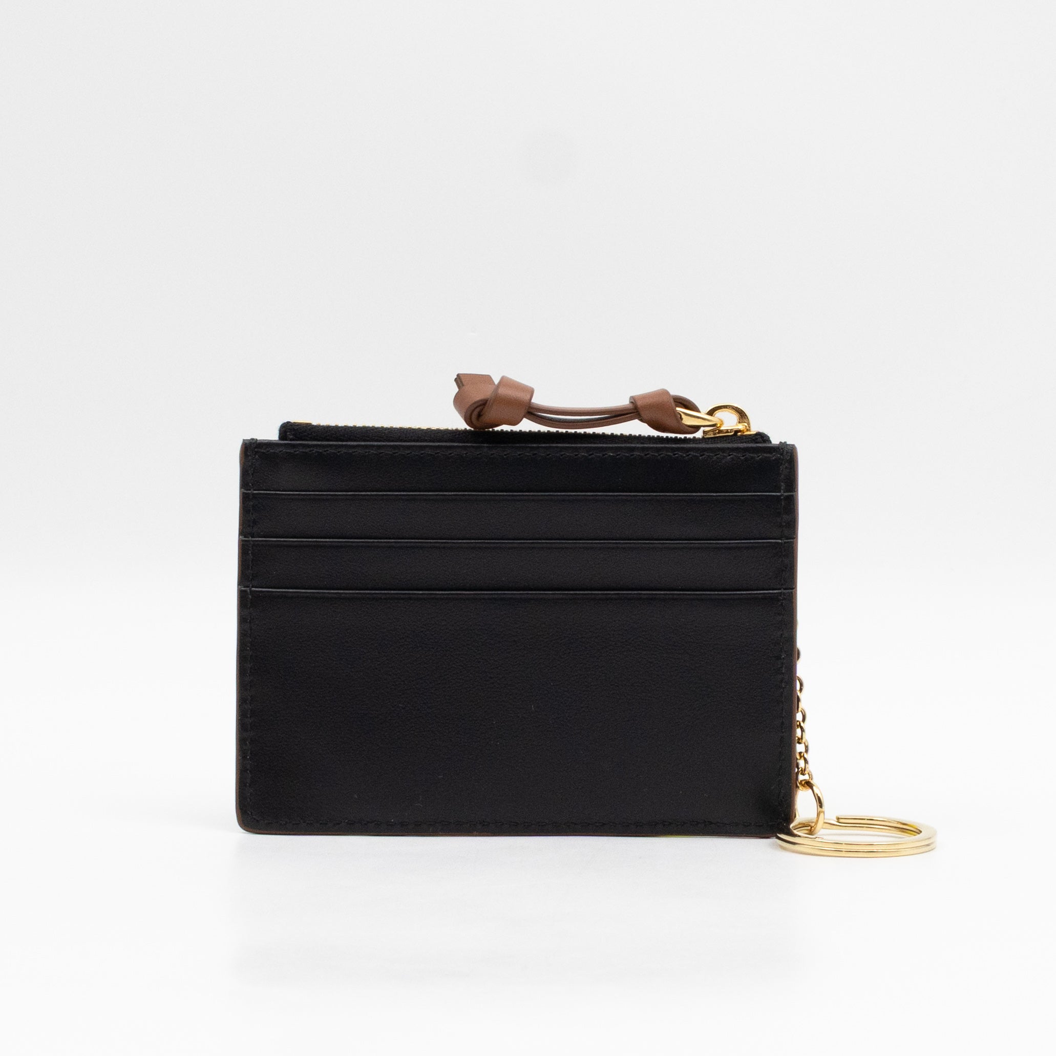 Zipped Card Holder Black Leather