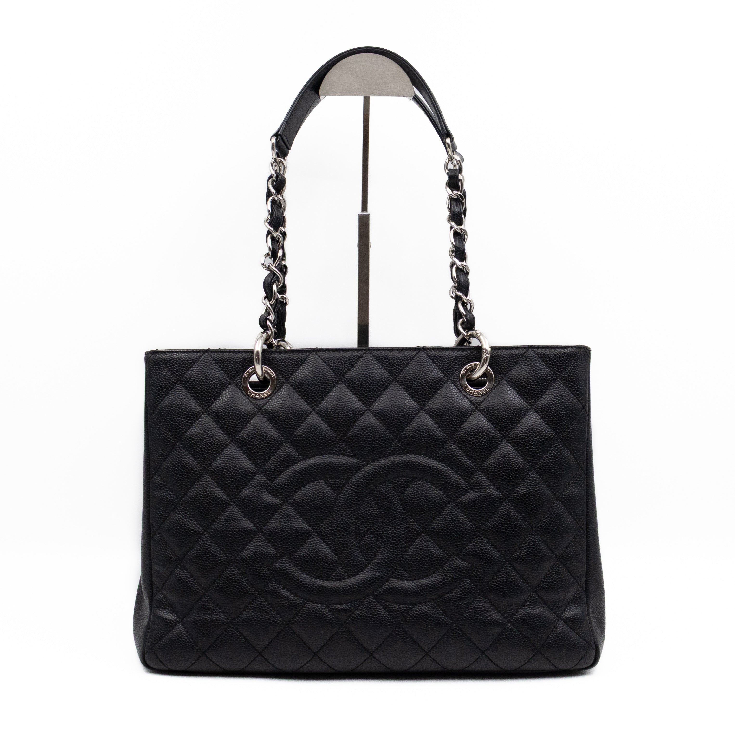 GST Grand Shopping Tote Black Caviar Silver