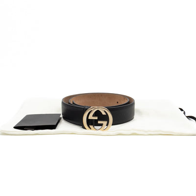 Interlocking G Buckle Belt Black Leather 85 cm