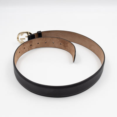 Interlocking G Buckle Belt Black Leather 85 cm