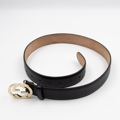 Interlocking G Buckle Belt Black Leather 85 cm