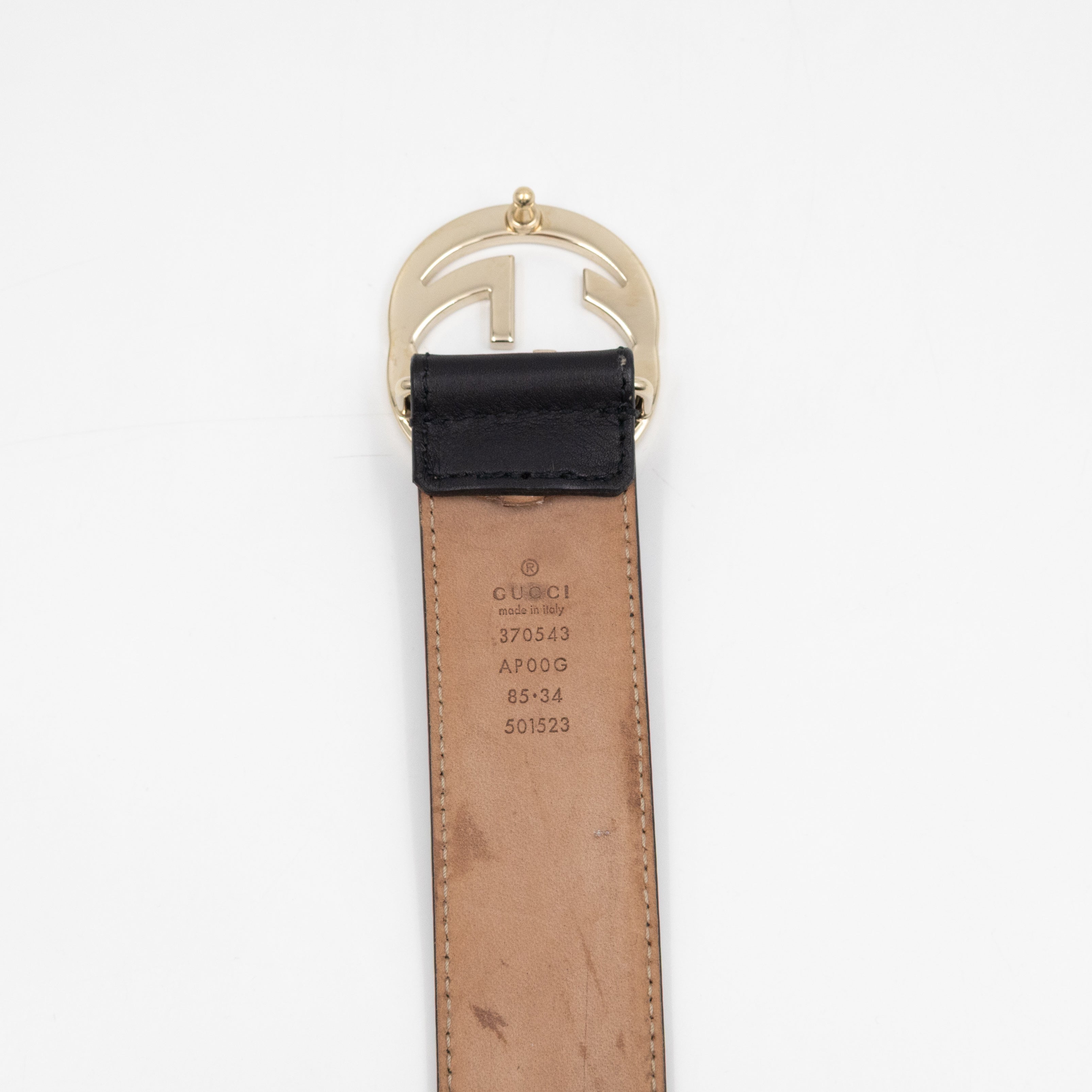 Interlocking G Buckle Belt Black Leather 85 cm
