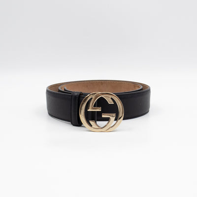 Interlocking G Buckle Belt Black Leather 85 cm