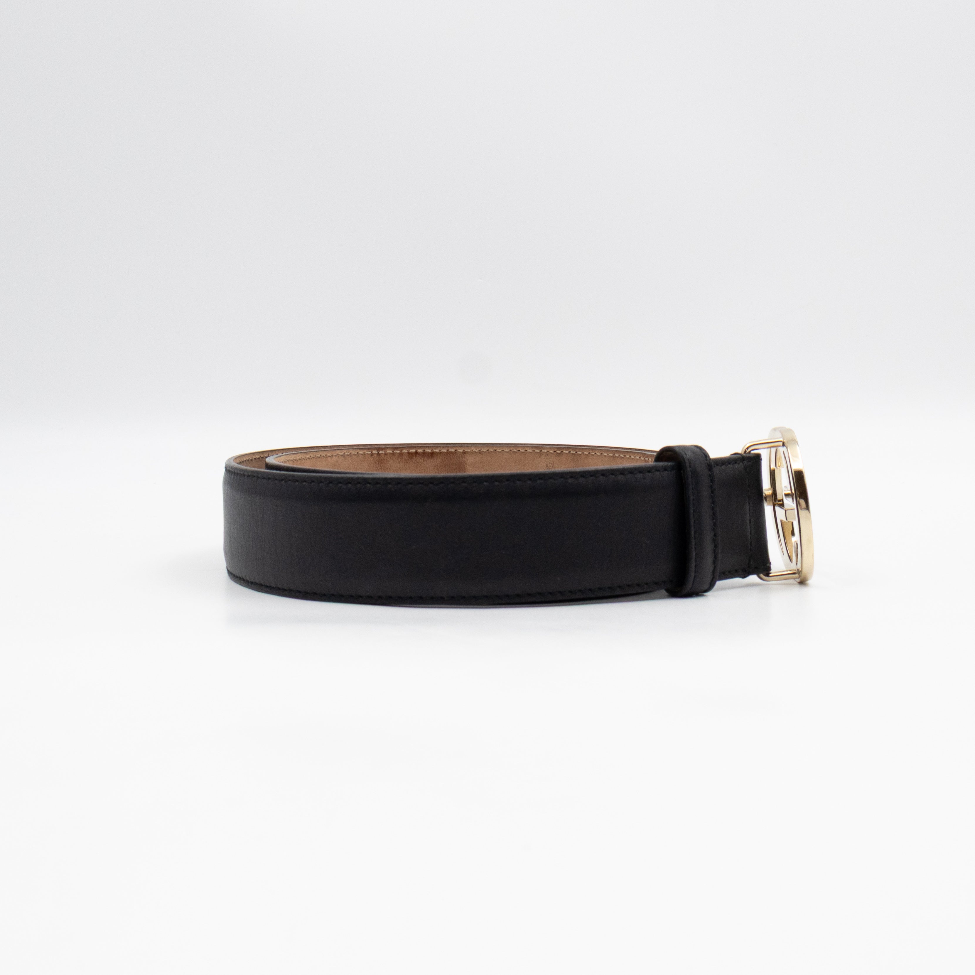 Interlocking G Buckle Belt Black Leather 85 cm