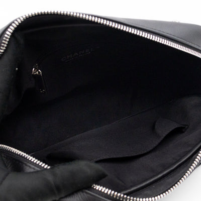 Camera Case Diagonal Chevron Black Calfskin Leather