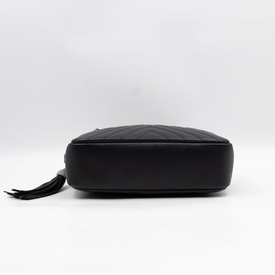 Camera Case Diagonal Chevron Black Calfskin Leather