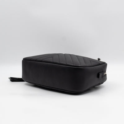 Camera Case Diagonal Chevron Black Calfskin Leather