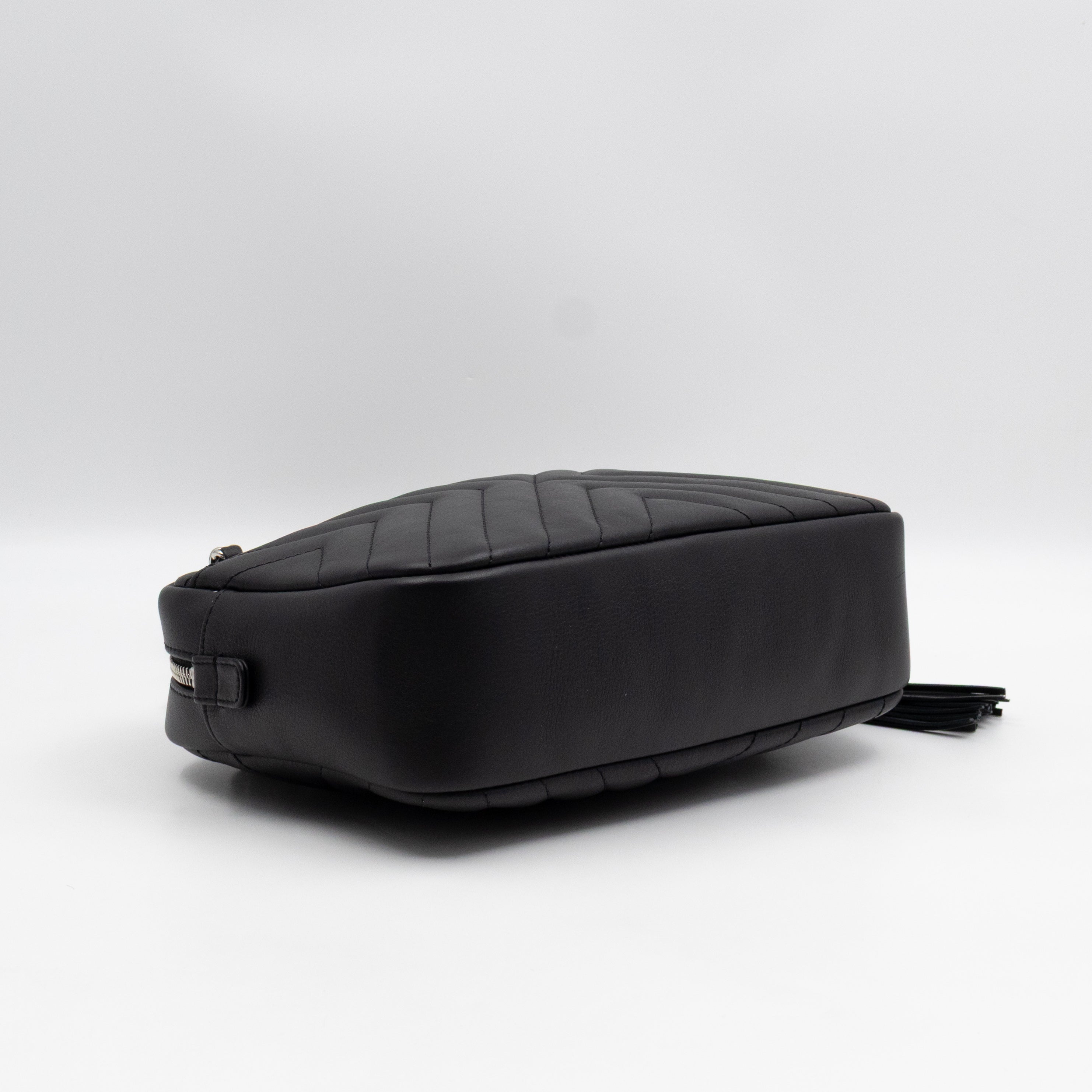Camera Case Diagonal Chevron Black Calfskin Leather