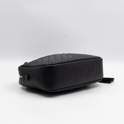 Camera Case Diagonal Chevron Black Calfskin Leather