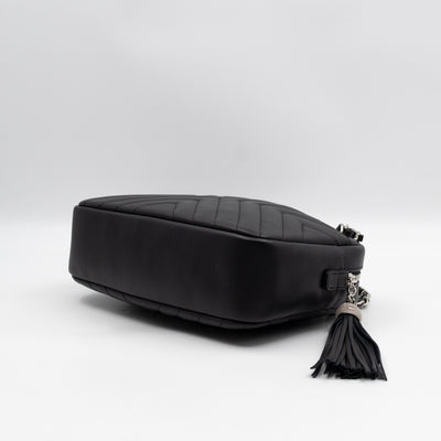 Camera Case Diagonal Chevron Black Calfskin Leather