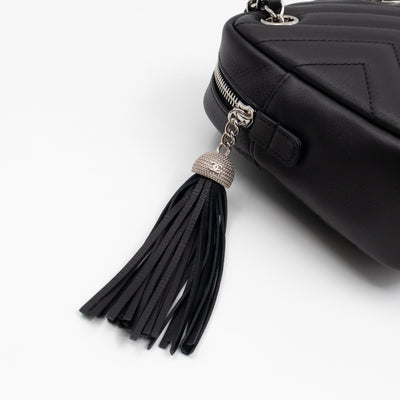 Camera Case Diagonal Chevron Black Calfskin Leather
