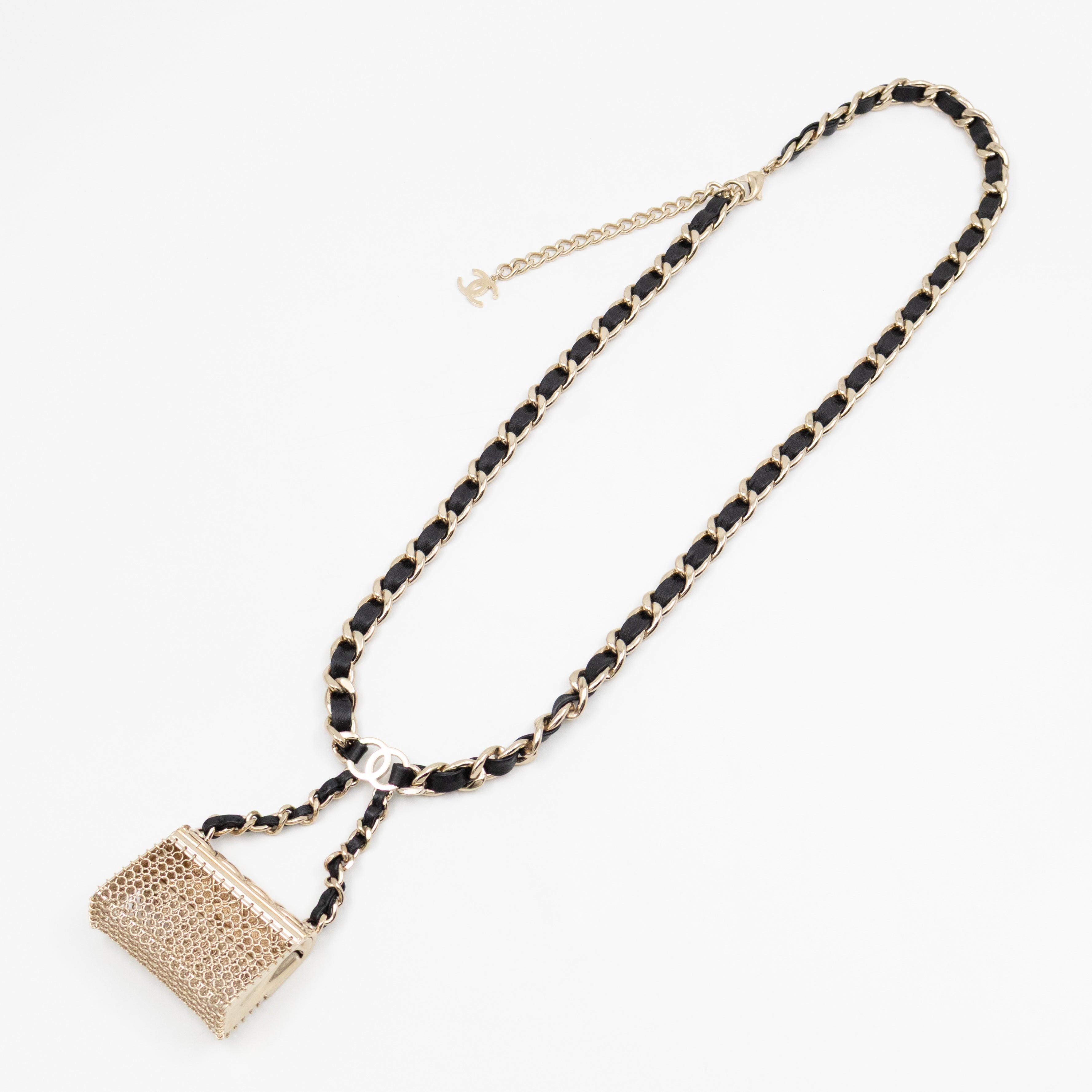 Leather Chain Necklace & Belt with Bag Charm Gold