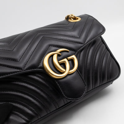 GG Marmont Flap Medium Black Leather