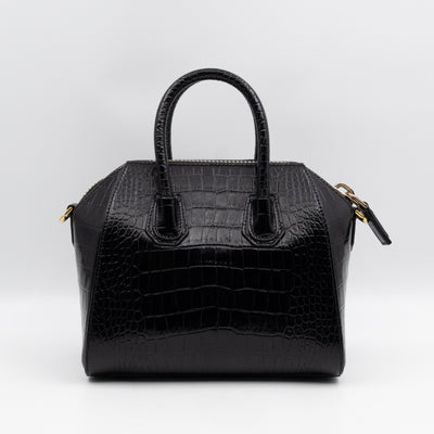 Antigona Mini Black Croc Embossed Leather