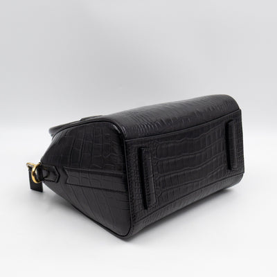 Antigona Mini Black Croc Embossed Leather