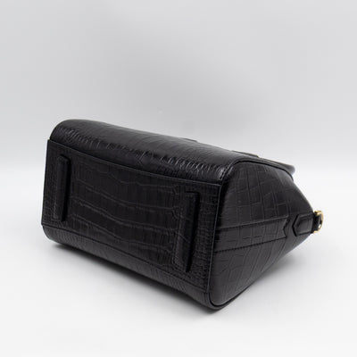 Antigona Mini Black Croc Embossed Leather