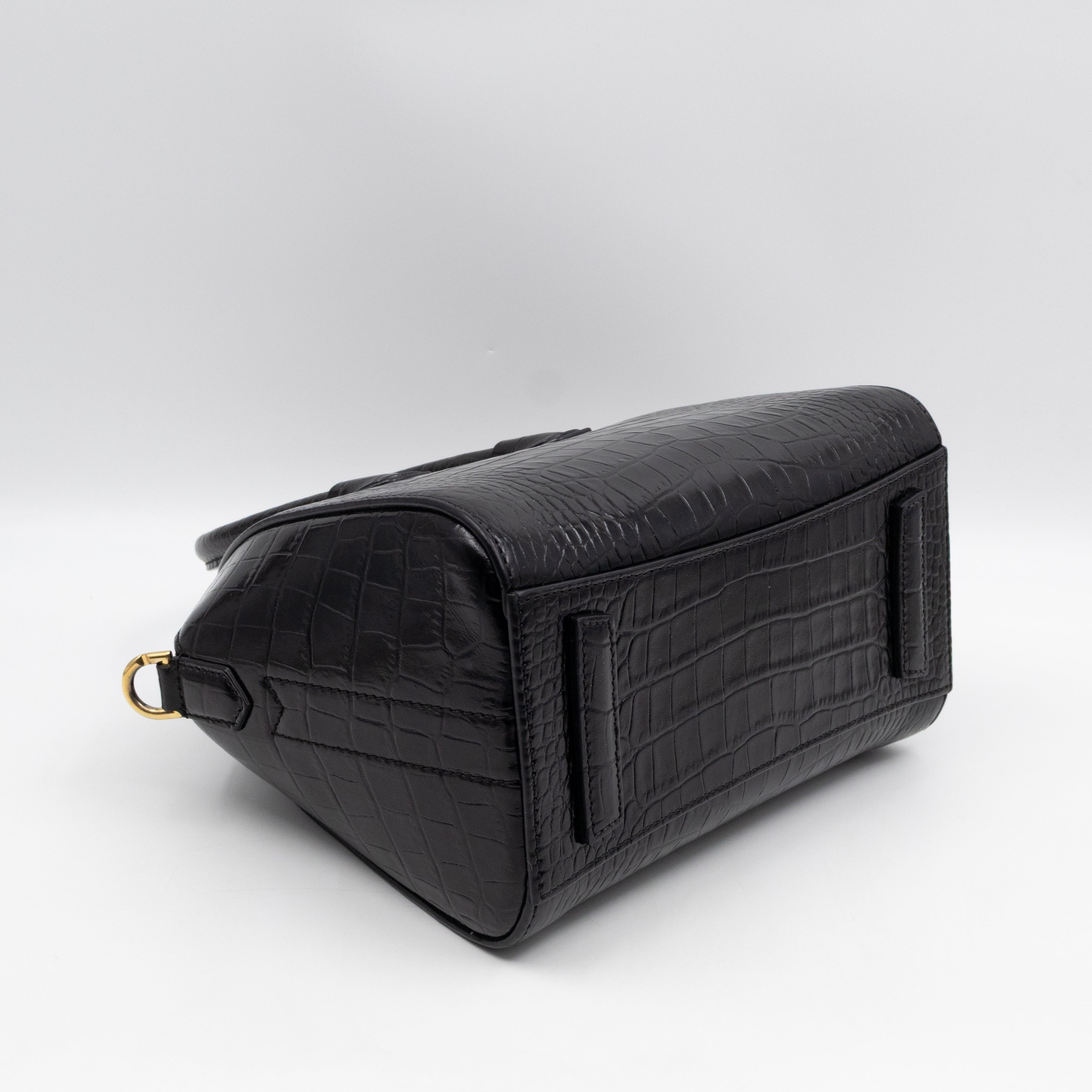Antigona Mini Black Croc Embossed Leather