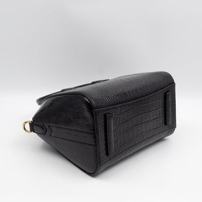Antigona Mini Black Croc Embossed Leather