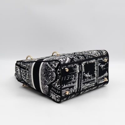 Lady D-Lite Medium Plan de Paris Black Canvas Embroidery Cannage