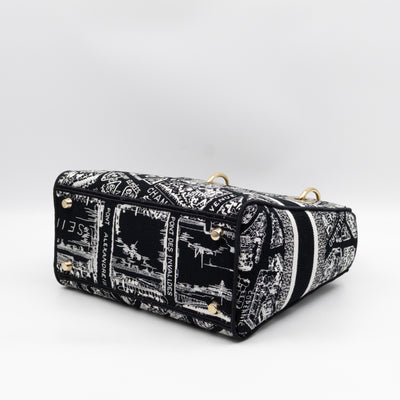 Lady D-Lite Medium Plan de Paris Black Canvas Embroidery Cannage