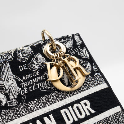 Lady D-Lite Medium Plan de Paris Black Canvas Embroidery Cannage