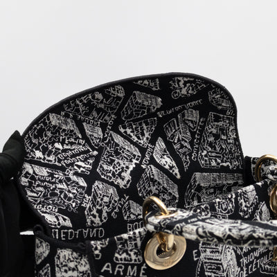 Lady D-Lite Medium Plan de Paris Black Canvas Embroidery Cannage