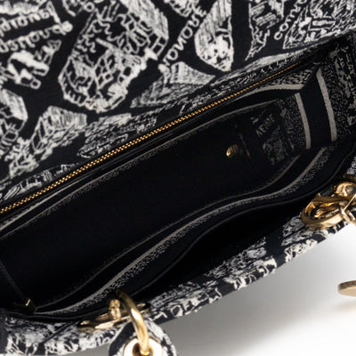 Lady D-Lite Medium Plan de Paris Black Canvas Embroidery Cannage
