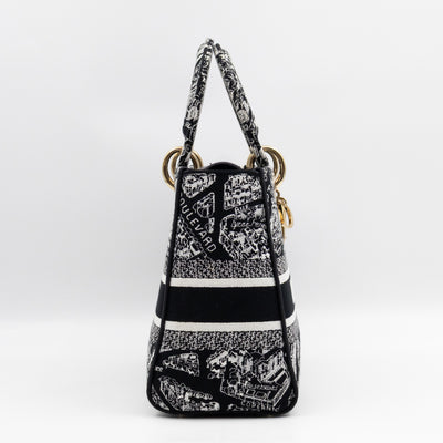 Lady D-Lite Medium Plan de Paris Black Canvas Embroidery Cannage