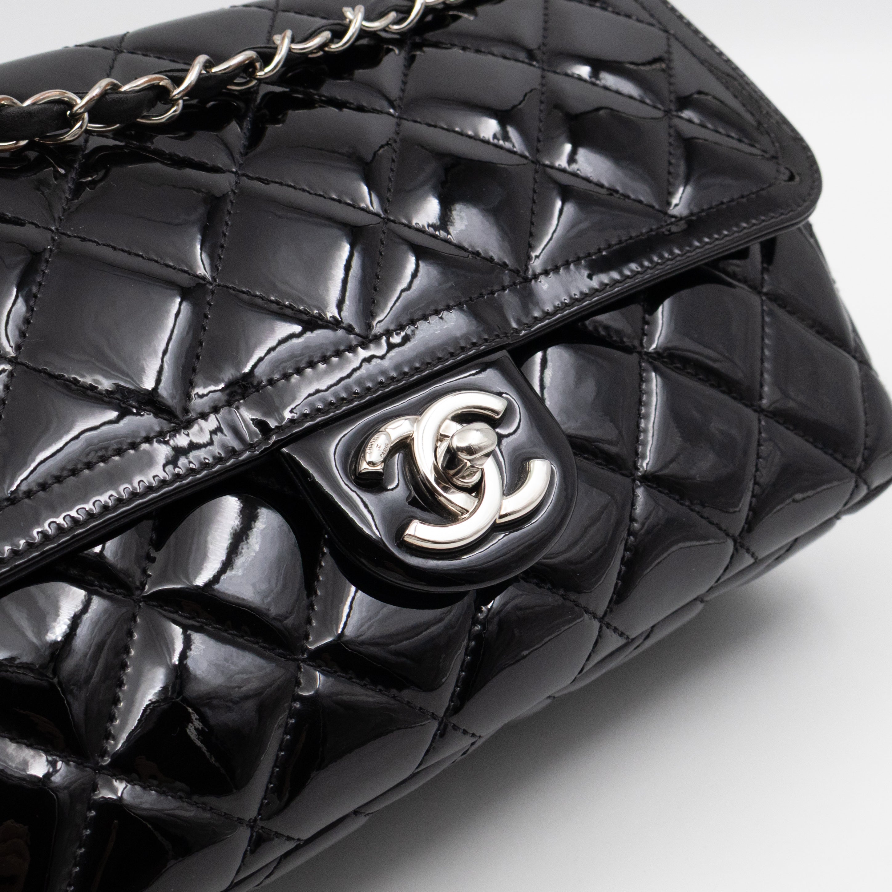 Coco Shine Single Flap Bag Black Patent Leather