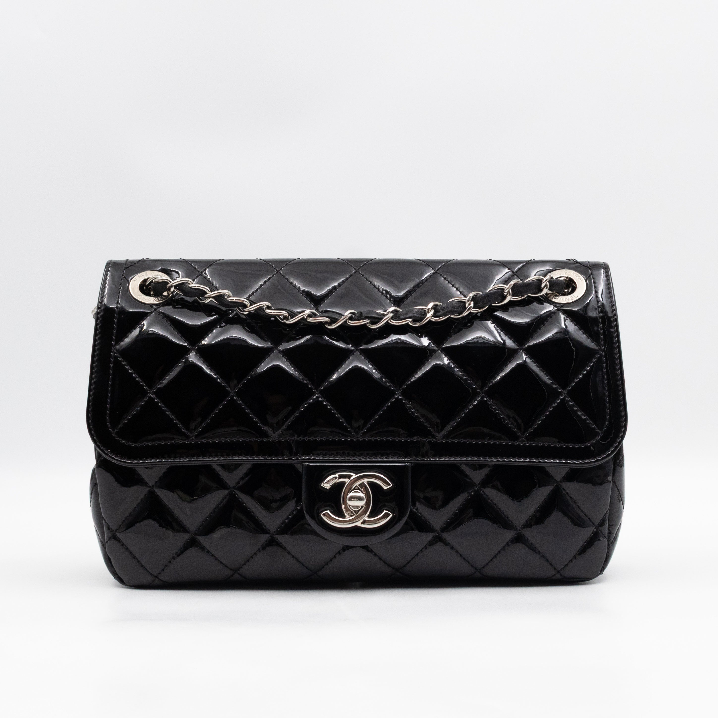 Coco Shine Single Flap Bag Black Patent Leather