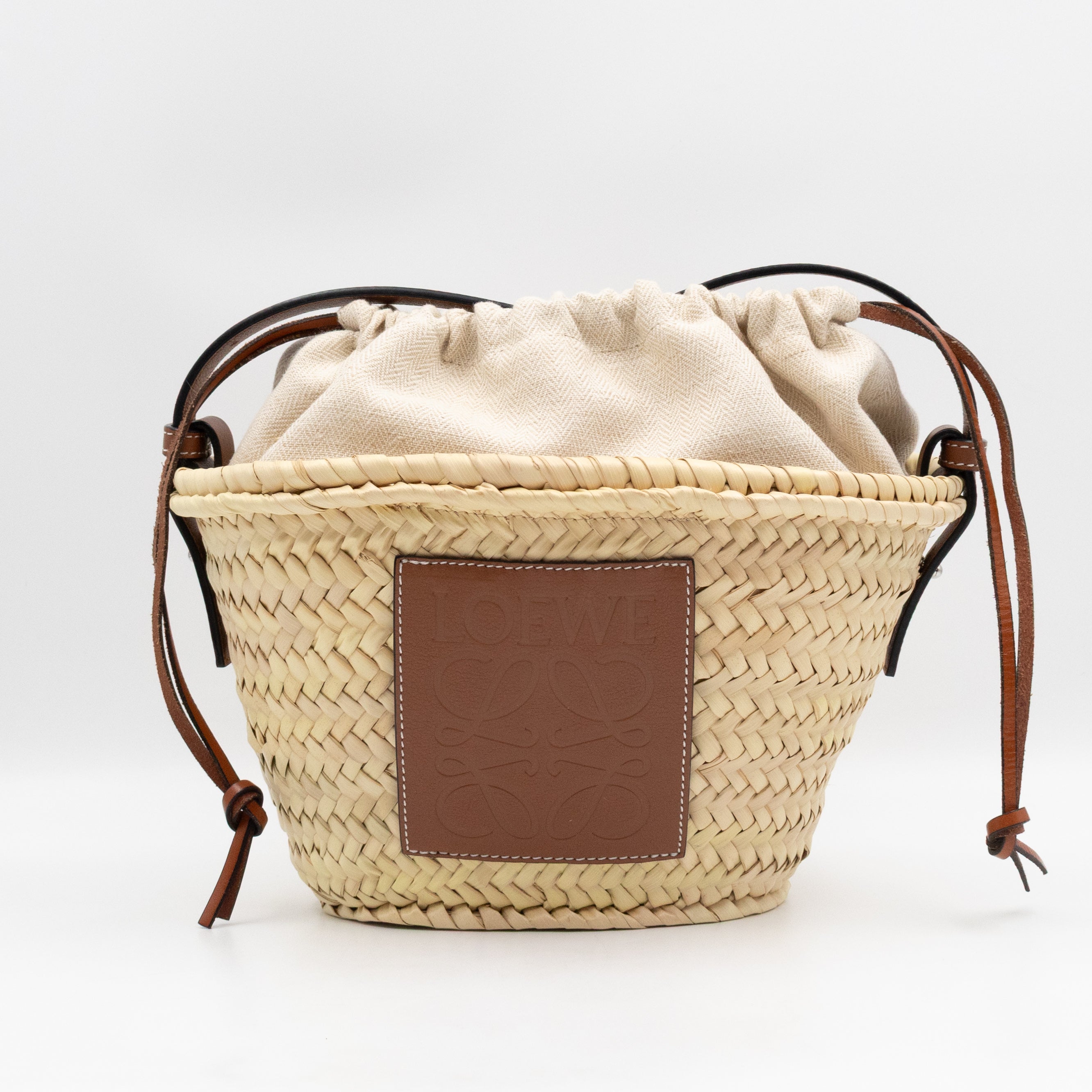 Mini Drawstring Bucket Bag Brown Calfskin Leather