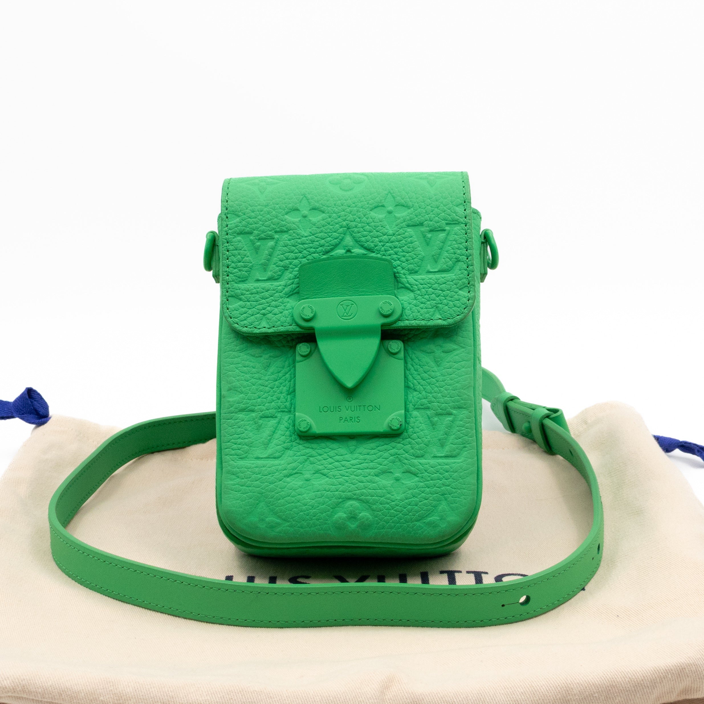 S-Lock Vertical Wallet Green Taurillon Monogram Leather