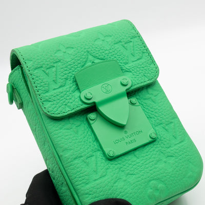 S-Lock Vertical Wallet Green Taurillon Monogram Leather