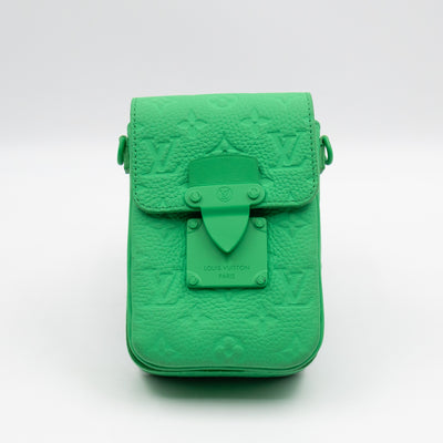 S-Lock Vertical Wallet Green Taurillon Monogram Leather