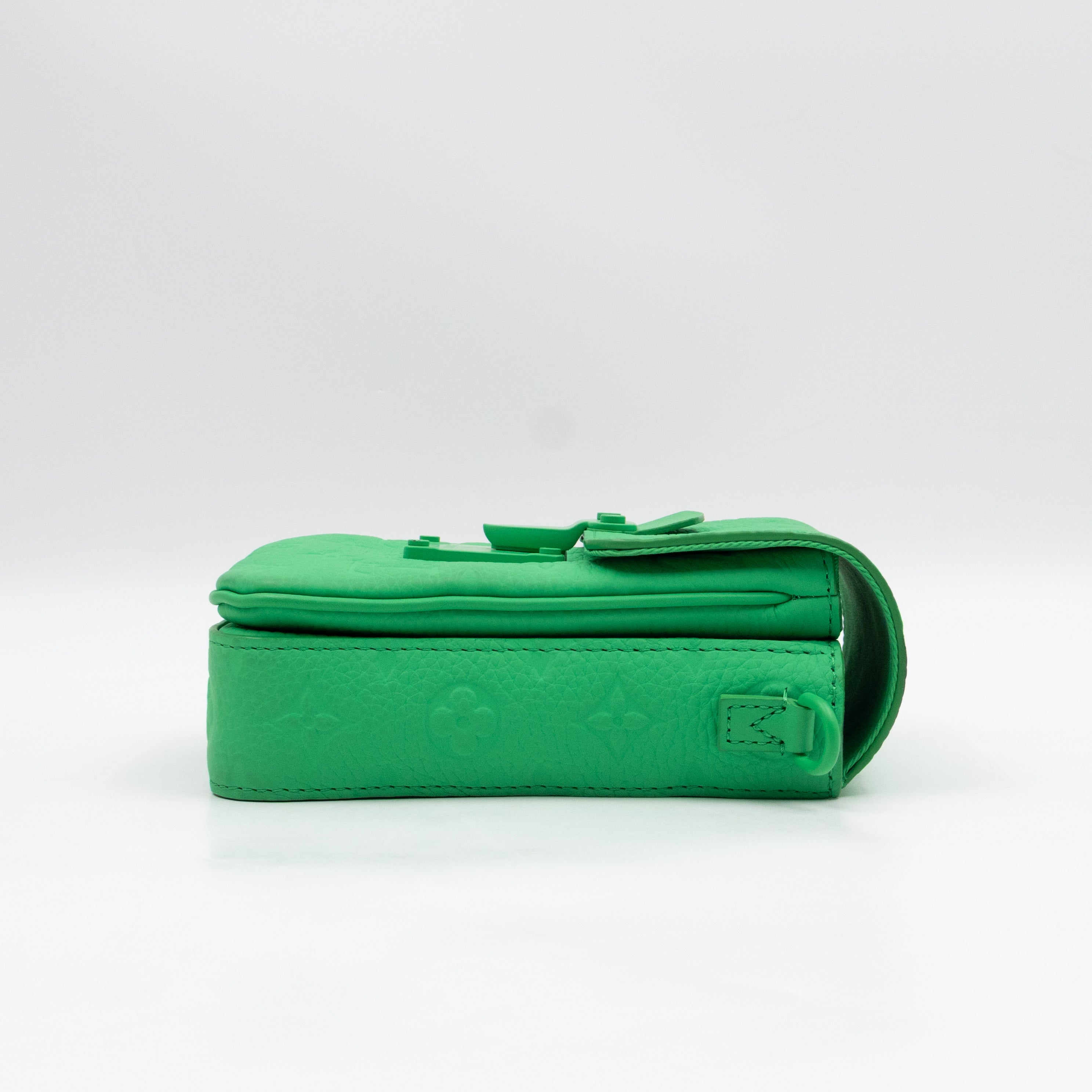 S-Lock Vertical Wallet Green Taurillon Monogram Leather